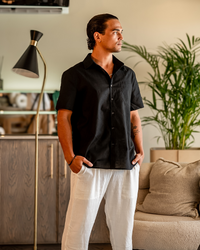 Men's Breathable Short Sleeve Linen Shirt - Relaxed Fit, Summer Comfort