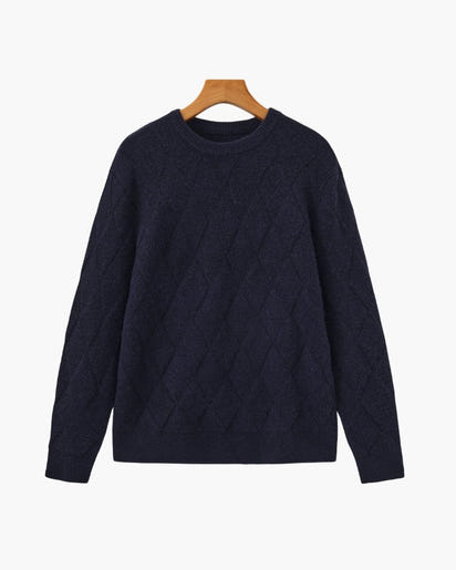 Timeless Diamond Knit Crewneck Sweater - Premium Wool Blend for Men