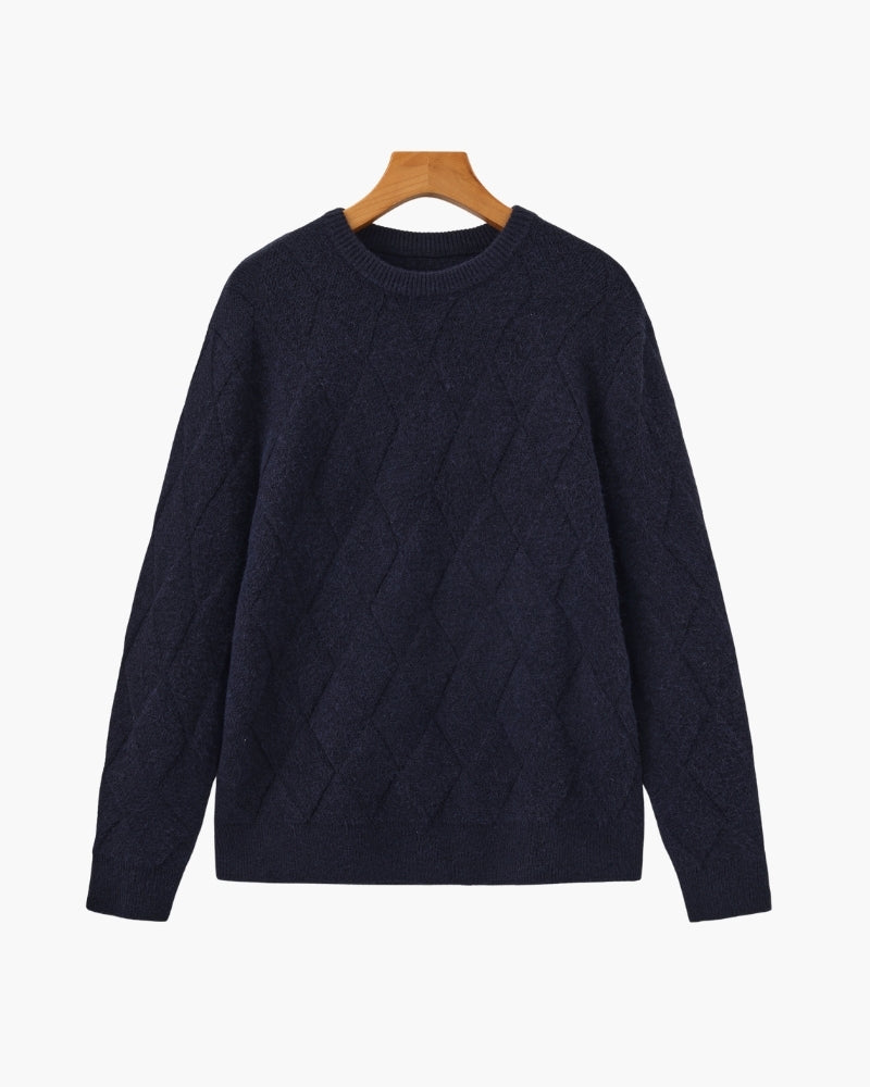 Timeless Diamond Knit Crewneck Sweater - Premium Wool Blend for Men