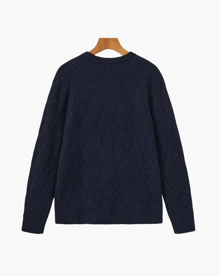 Timeless Diamond Knit Crewneck Sweater - Premium Wool Blend for Men