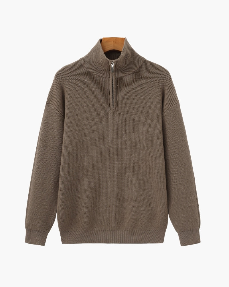 Men's Luxury Half-Zip Knit Pullover Sweater - Ribbed Texture, Cotton Blend