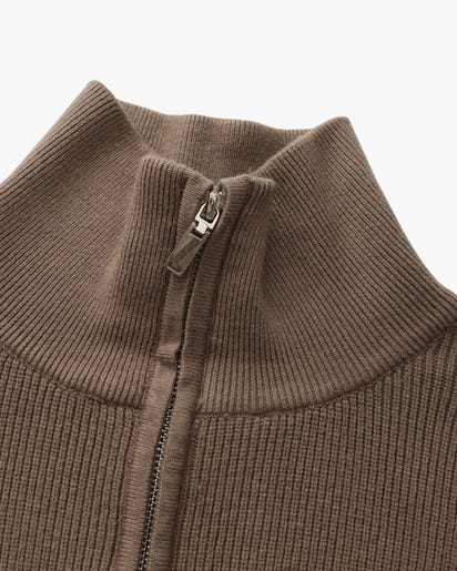 Men's Luxury Half-Zip Knit Pullover Sweater - Ribbed Texture, Cotton Blend
