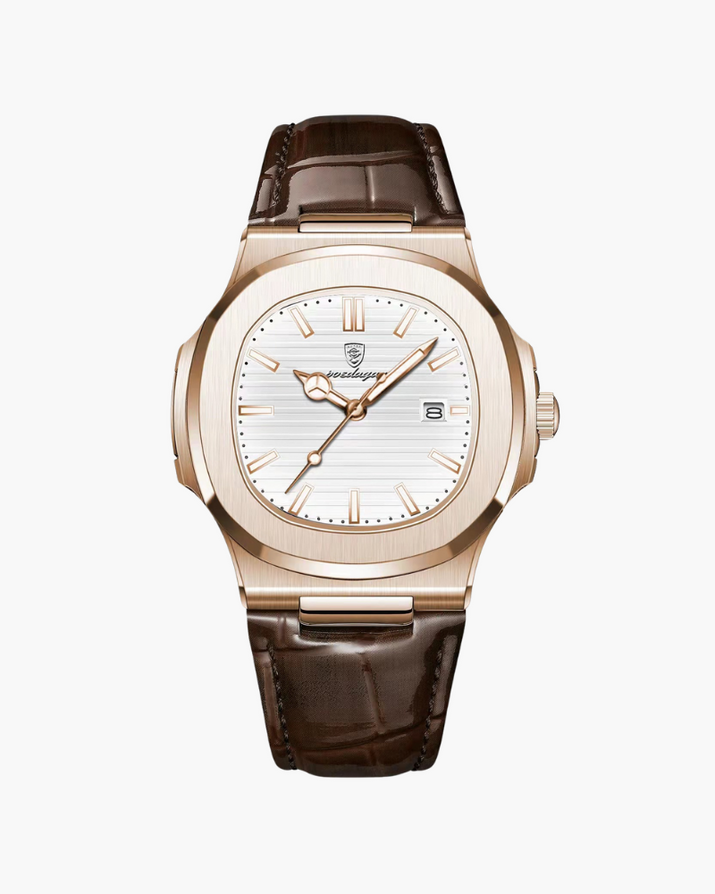 Lisbon Men's Elegant Leather Watch: Precision Stainless Steel Case, Chronograph Functions