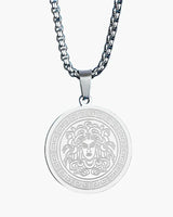 Men's Medusa Medallion Long Chain Necklace - Gold or Silver Plated Steel