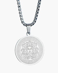 Men's Medusa Medallion Long Chain Necklace - Gold or Silver Plated Steel