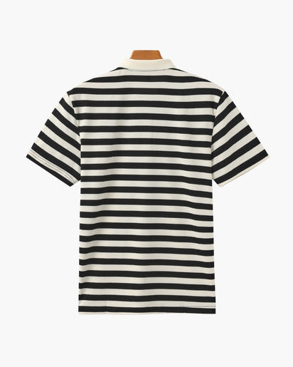 Men's Shoreline Striped Ribbed Knit Polo Shirt - Elevated Coastal Style