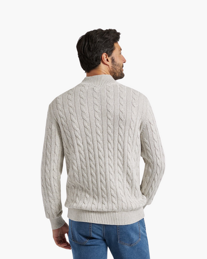 Men's Premium Cotton Half-Zip Sweater: High Neck, Ribbed Trims, Versatile Style