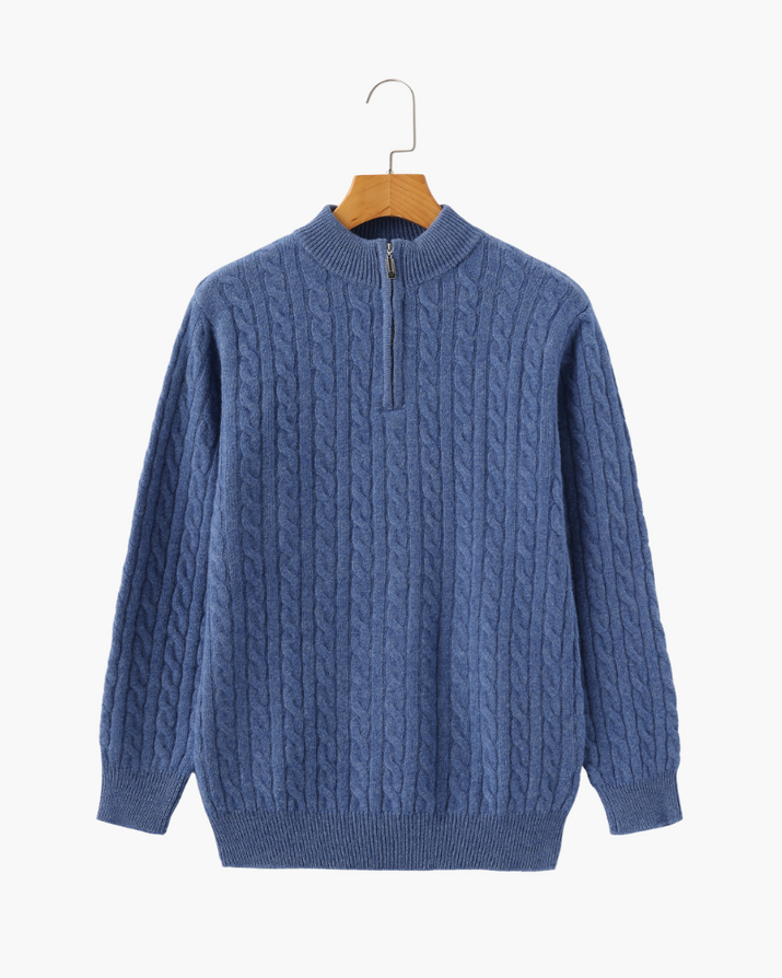 Luxurious 100% Cashmere Woven Half-Zip Sweater – Soft, Durable Men's Pullover
