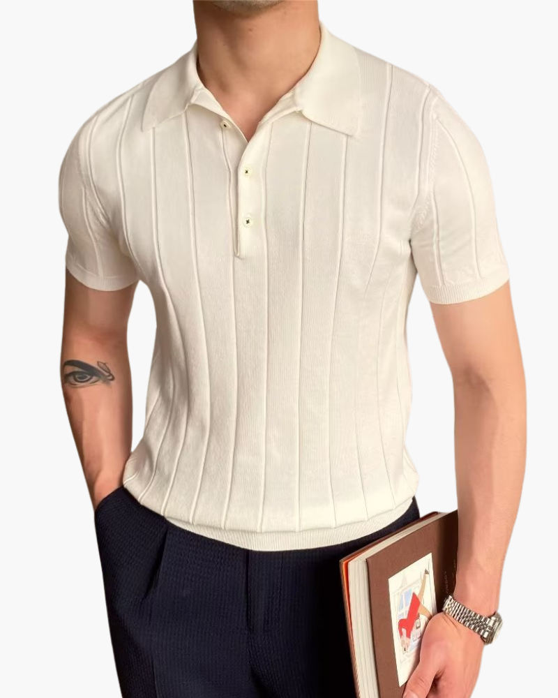 Old Money Cannes Ribbed Cotton Polo Shirt - Premium Slim Fit Knit