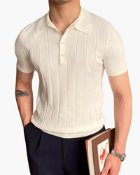 Old Money Cannes Ribbed Cotton Polo Shirt - Premium Slim Fit Knit