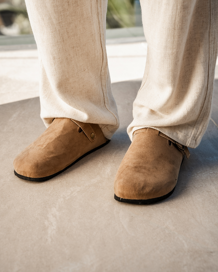 Old Money Luxury Suede Clogs: Premium Calf Leather, Comfortable Slip-On Loafers for Men