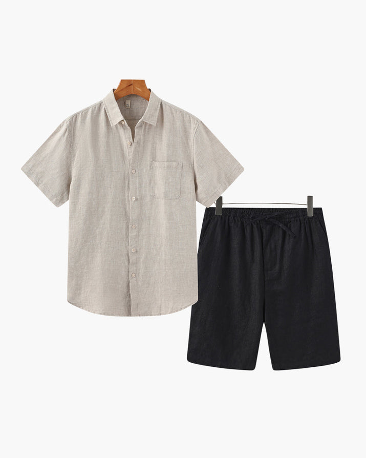 Men's Premium Linen Shirt & Shorts Set - Breathable Summer Loungewear