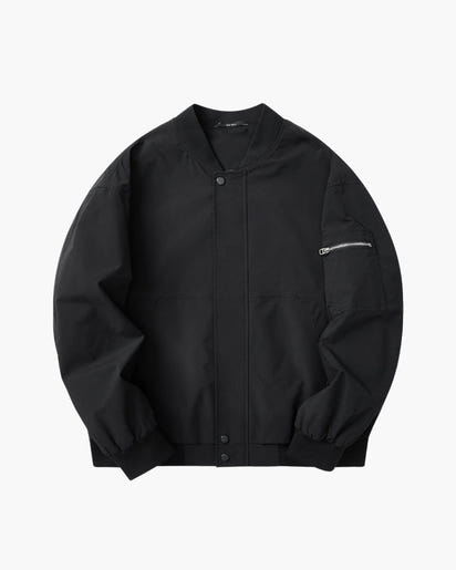 Men's Sleek Minimalist Bomber Jacket: Collarless, Zip-Front, Utility Pocket
