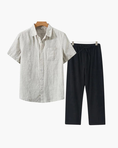 Men's Premium Linen Shortsleeve Shirt and Shorts Outfit Combo