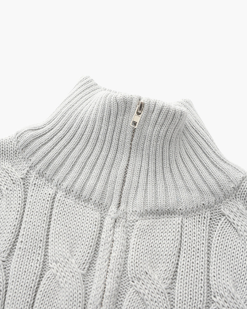 Men's Premium Cotton Half-Zip Sweater: High Neck, Ribbed Trims, Versatile Style