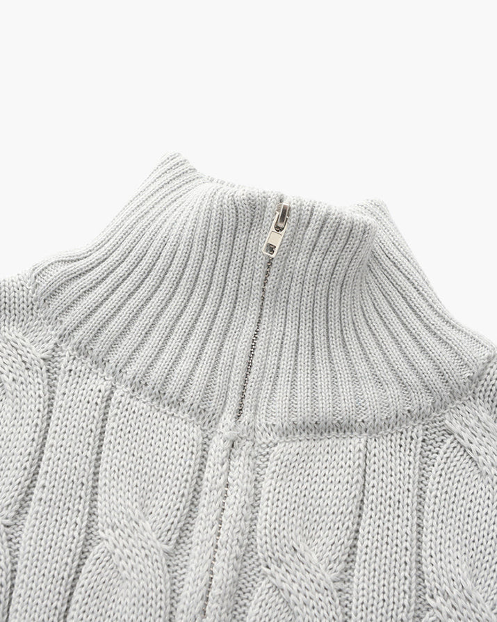 Men's Premium Cotton Half-Zip Sweater: High Neck, Ribbed Trims, Versatile Style