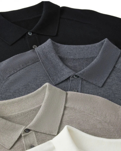 Men's Premium 100% Wool Knitted Polo Shirt: Tailored Comfort & Classic Style