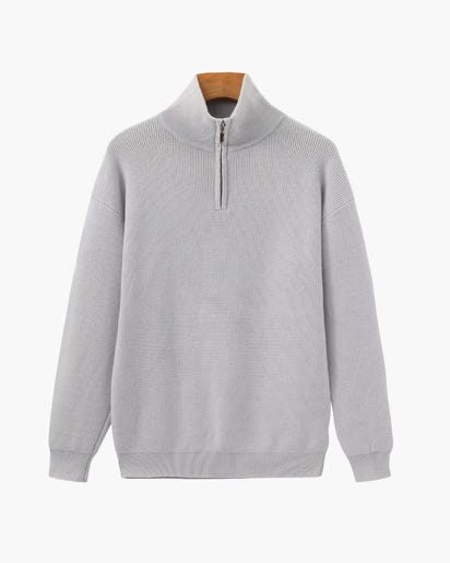 Men's Luxury Half-Zip Knit Pullover Sweater - Ribbed Texture, Cotton Blend