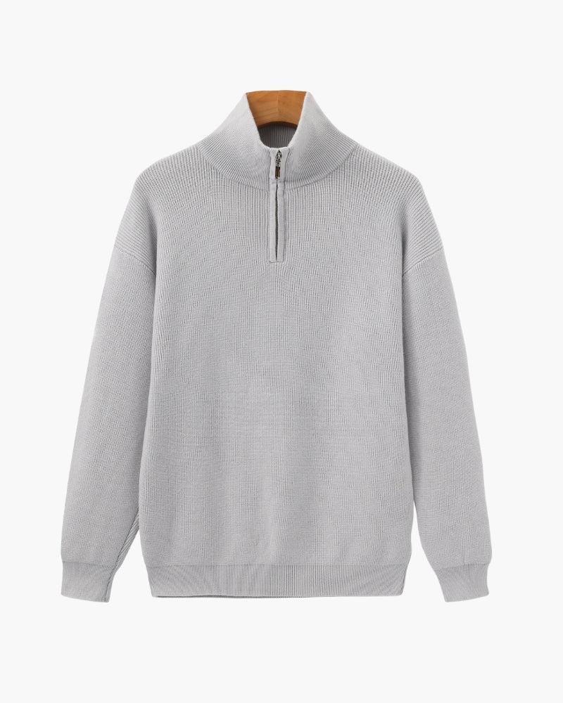 Men's Luxury Half-Zip Knit Pullover Sweater - Ribbed Texture, Cotton Blend
