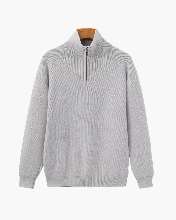 Men's Luxury Half-Zip Knit Pullover Sweater - Ribbed Texture, Cotton Blend