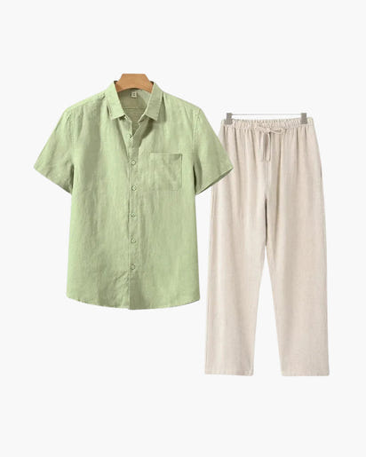 Men's Premium Linen Shortsleeve Shirt and Shorts Outfit Combo