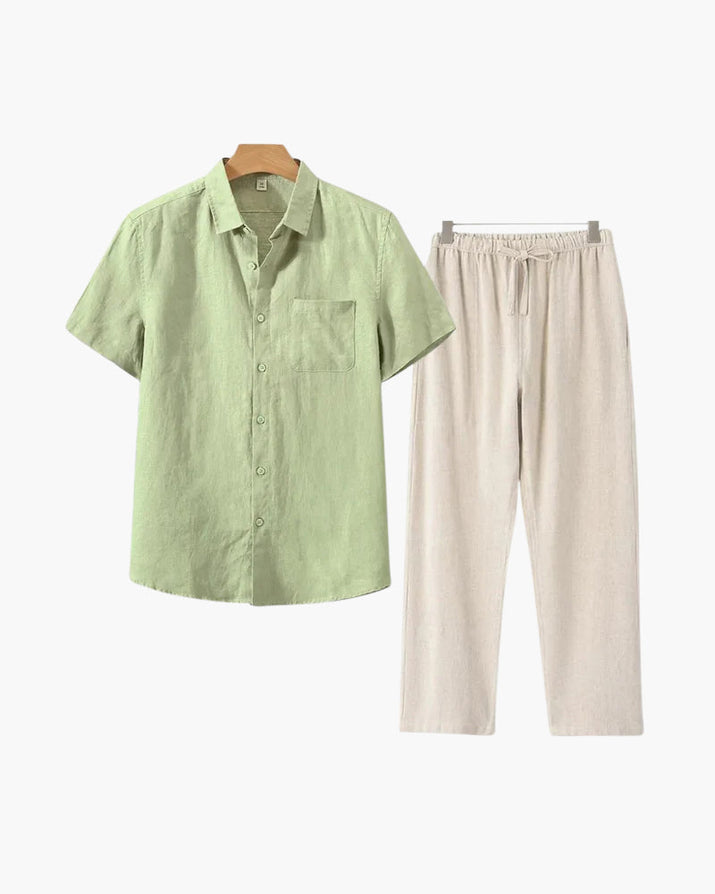 Men's Premium Linen Shortsleeve Shirt and Shorts Outfit Combo