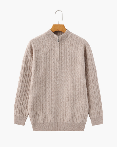 Luxurious 100% Cashmere Woven Half-Zip Sweater – Soft, Durable Men's Pullover