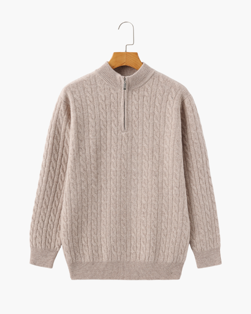 Luxurious 100% Cashmere Woven Half-Zip Sweater – Soft, Durable Men's Pullover
