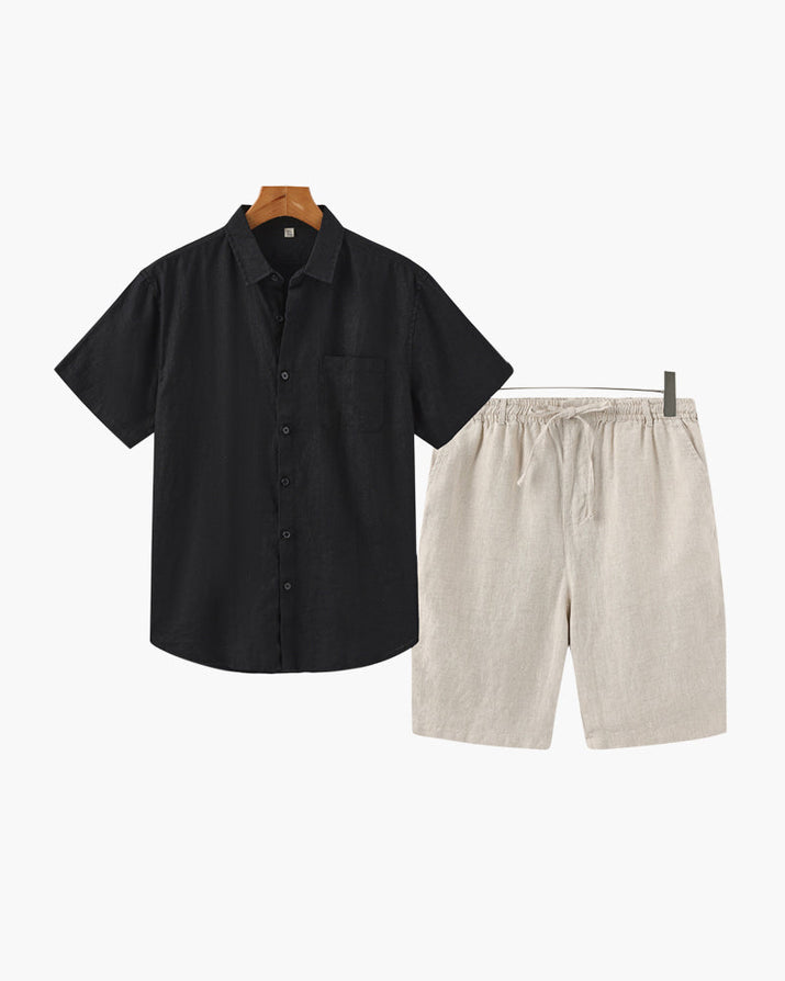Men's Premium Linen Shirt & Shorts Set - Breathable Summer Loungewear