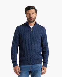 Men's Premium Cotton Half-Zip Sweater: High Neck, Ribbed Trims, Versatile Style