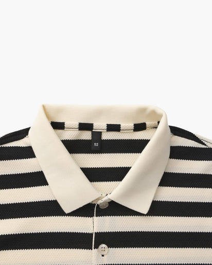 Men's Shoreline Striped Ribbed Knit Polo Shirt - Elevated Coastal Style
