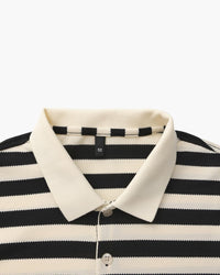 Men's Shoreline Striped Ribbed Knit Polo Shirt - Elevated Coastal Style