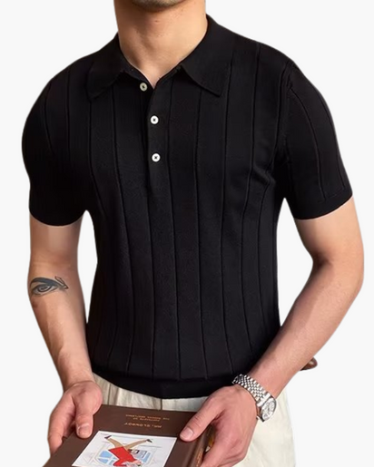 Old Money Cannes Ribbed Cotton Polo Shirt - Premium Slim Fit Knit