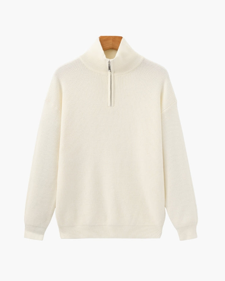 Men's Luxury Half-Zip Knit Pullover Sweater - Ribbed Texture, Cotton Blend