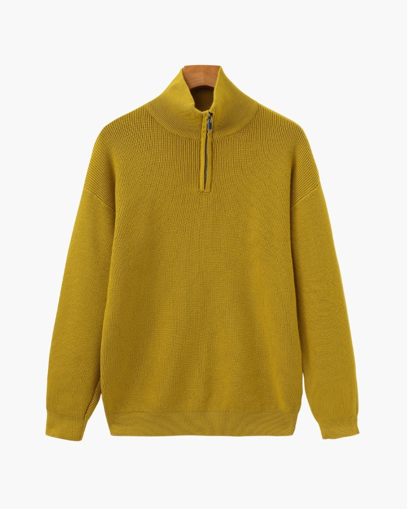 Men's Luxury Half-Zip Knit Pullover Sweater - Ribbed Texture, Cotton Blend