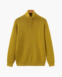 Men's Luxury Half-Zip Knit Pullover Sweater - Ribbed Texture, Cotton Blend