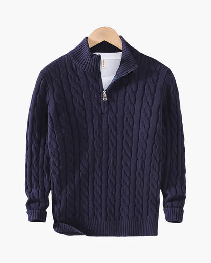 Men's Amsterdam Stroll Winter Outfit Bundle: Marine Zip-Up, Black Pants, Suede Loafers