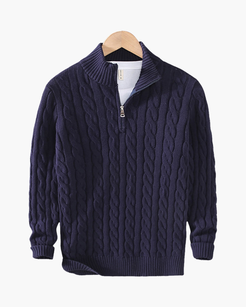 Men's Amsterdam Stroll Winter Outfit Bundle: Marine Zip-Up, Black Pants, Suede Loafers