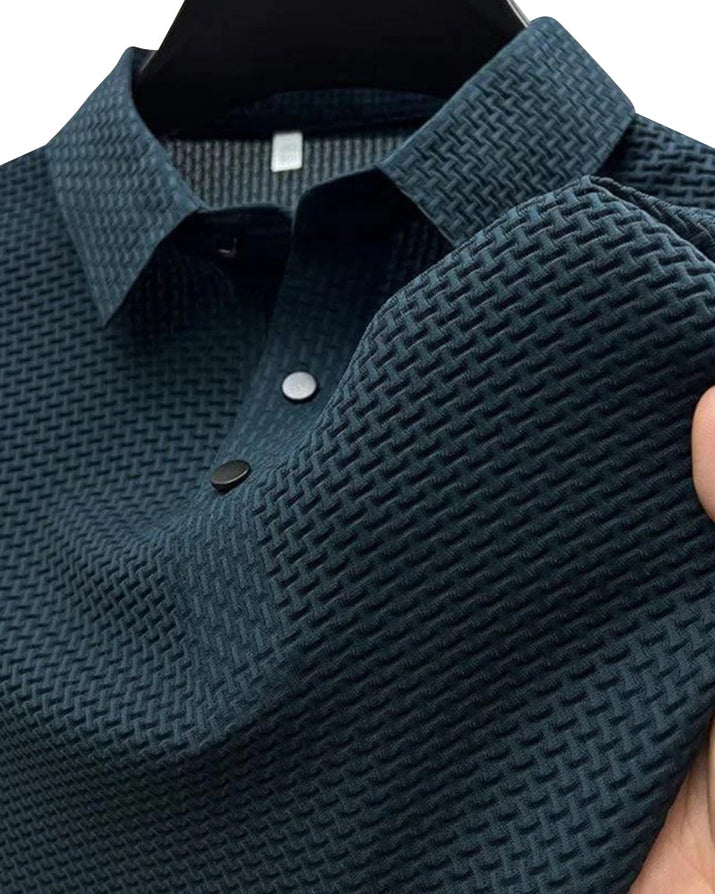 Luxurious Men's Anti-Wrinkle Silk Polo Shirt - Breathable Mesh Short Sleeves