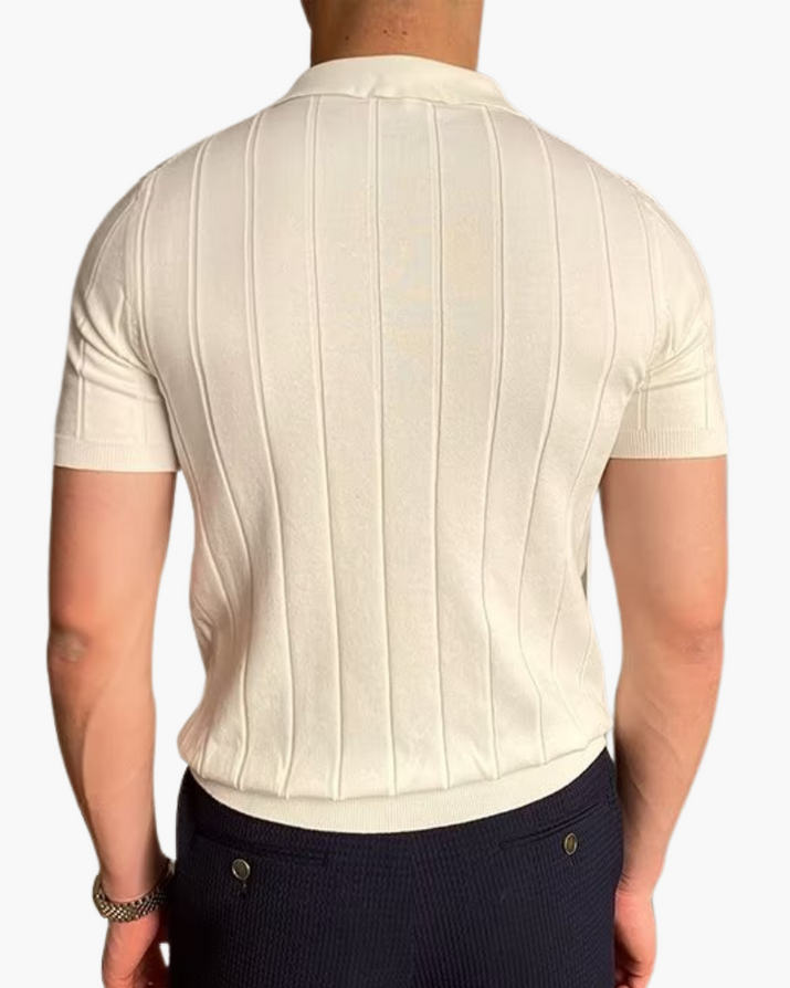 Old Money Cannes Ribbed Cotton Polo Shirt - Premium Slim Fit Knit