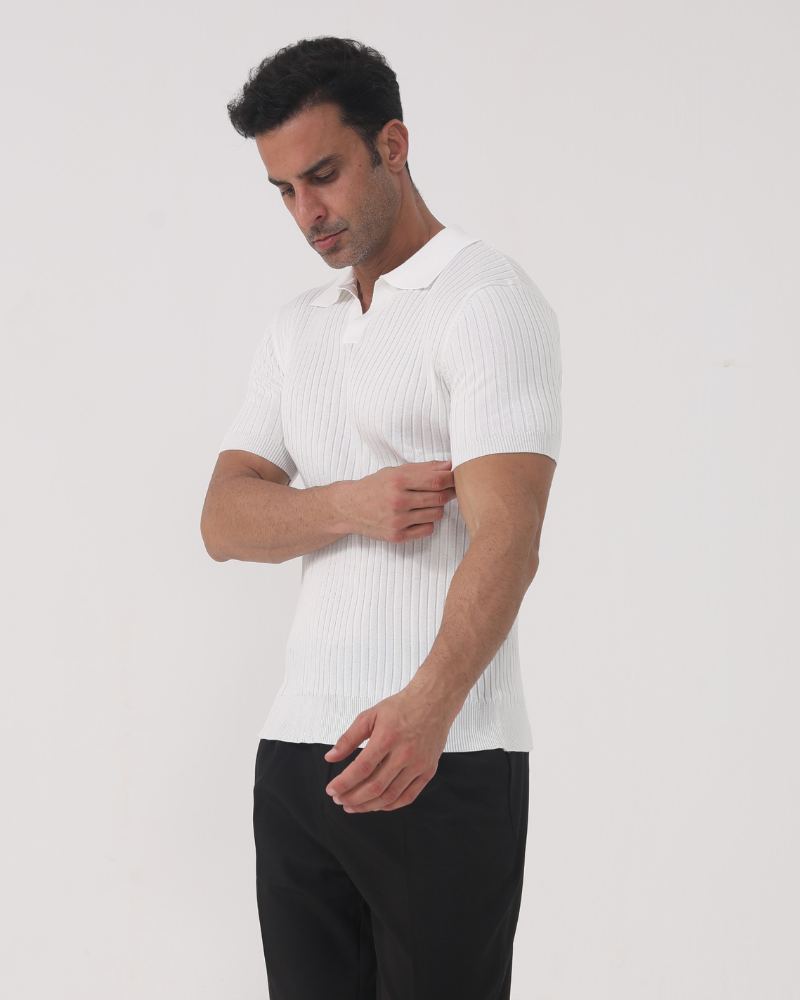 Florence Men's Premium Ribbed Cotton Polo Shirt Breathable Smart Casual Top