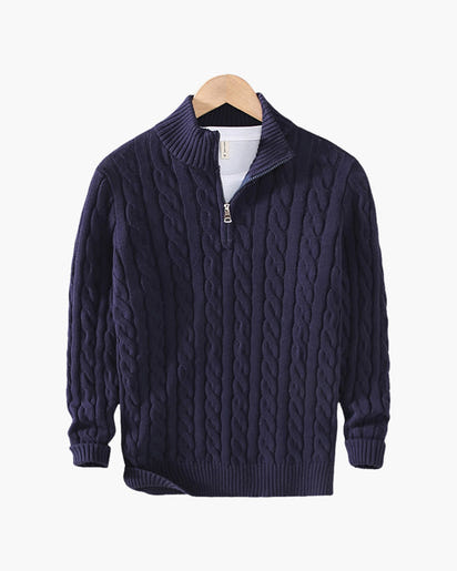 Men's Premium Cotton Half-Zip Sweater: High Neck, Ribbed Trims, Versatile Style