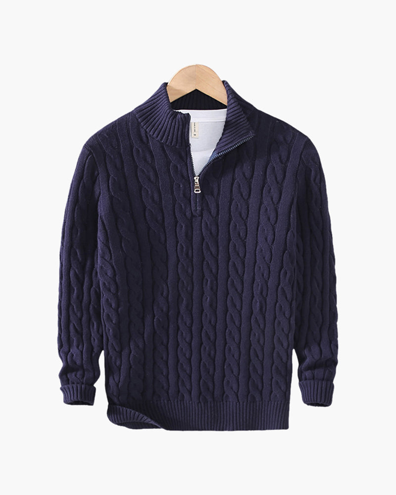 Men's Premium Cotton Half-Zip Sweater: High Neck, Ribbed Trims, Versatile Style
