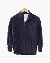 Men's Premium Cotton Half-Zip Sweater: High Neck, Ribbed Trims, Versatile Style