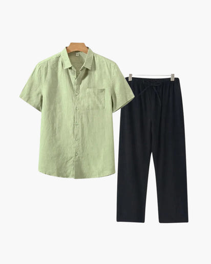 Men's Premium Linen Shortsleeve Shirt and Shorts Outfit Combo