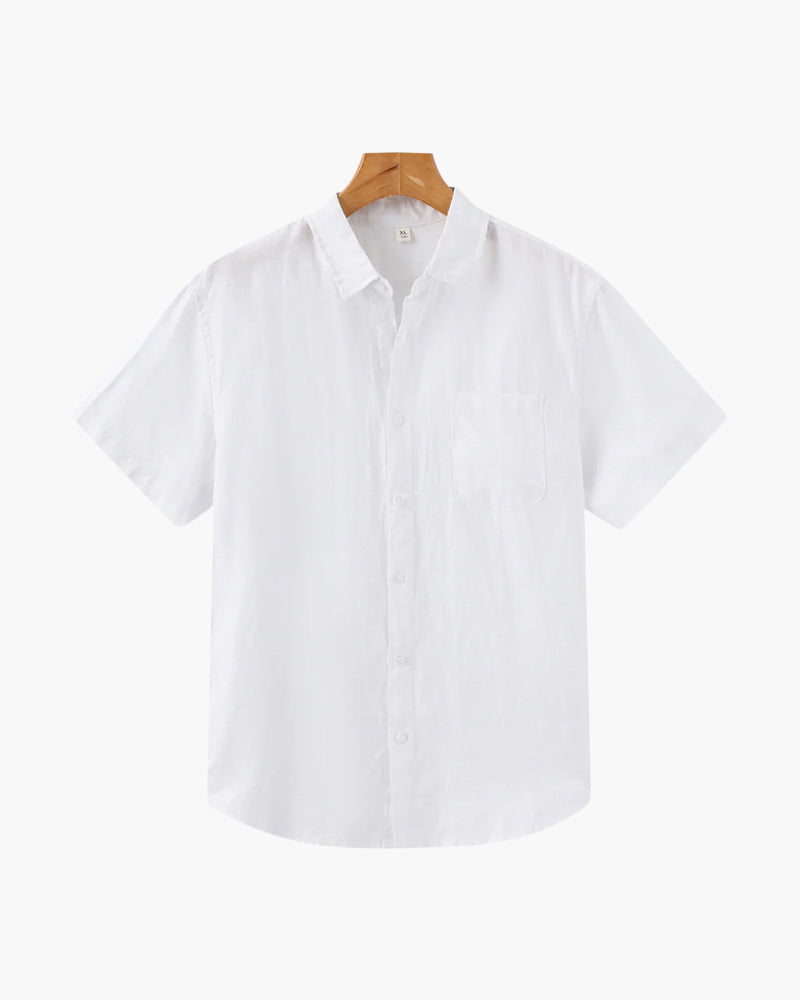 Men's Breathable Short Sleeve Linen Shirt - Relaxed Fit, Summer Comfort