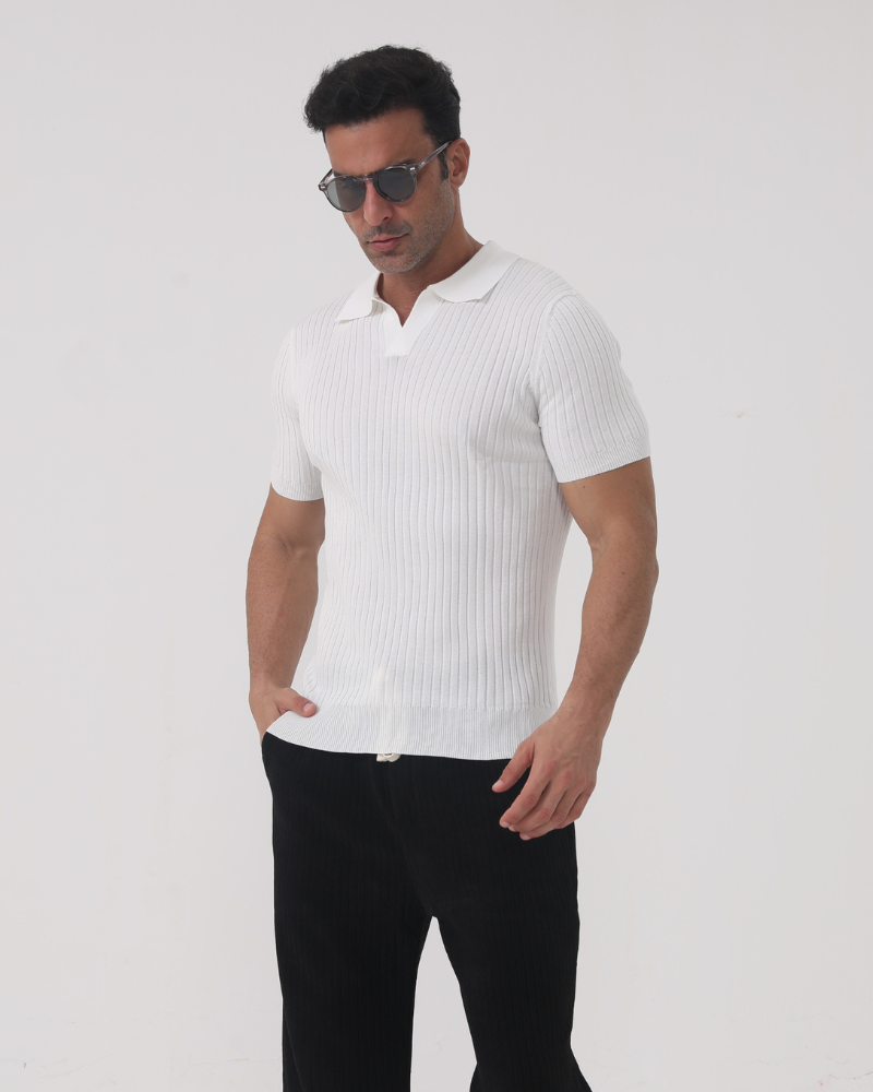 Florence Men's Premium Ribbed Cotton Polo Shirt Breathable Smart Casual Top