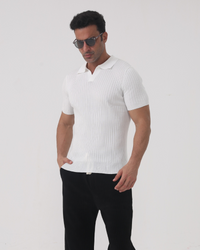 Florence Men's Premium Ribbed Cotton Polo Shirt Breathable Smart Casual Top