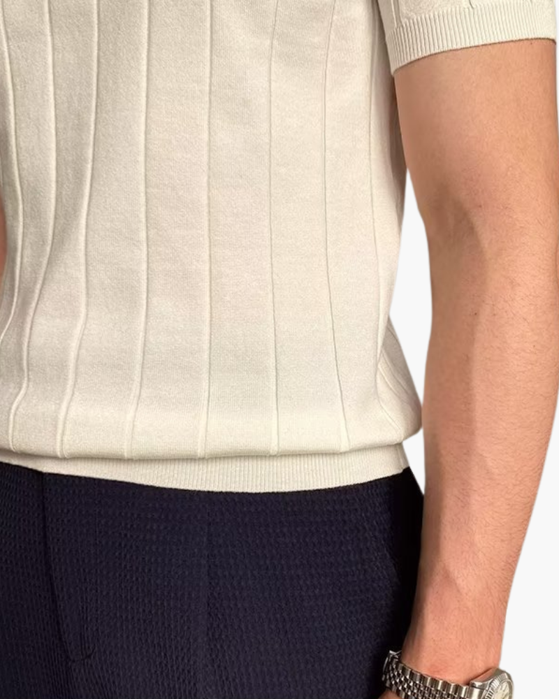 Old Money Cannes Ribbed Cotton Polo Shirt - Premium Slim Fit Knit