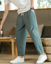 Men's Lightweight Cotton Linen Blend Straight Fit Casual Pants